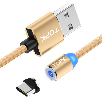 TOPK AM23 1m 2.4A Max USB to USB-C / Type-C Nylon Braided Magnetic Charging Cable with LED Indicator(Gold)-garmade.com