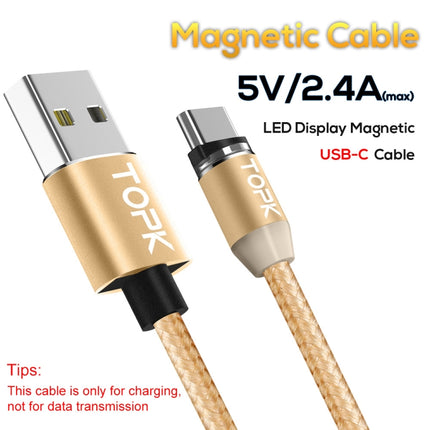 TOPK AM23 1m 2.4A Max USB to USB-C / Type-C Nylon Braided Magnetic Charging Cable with LED Indicator(Gold)-garmade.com