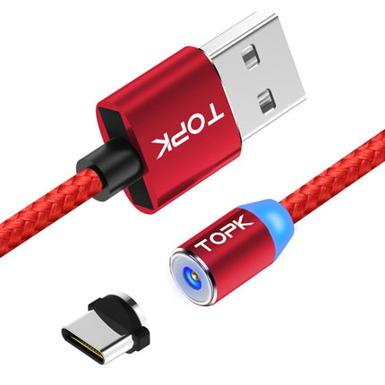 TOPK AM23 1m 2.4A Max USB to USB-C / Type-C Nylon Braided Magnetic Charging Cable with LED Indicator(Red)-garmade.com