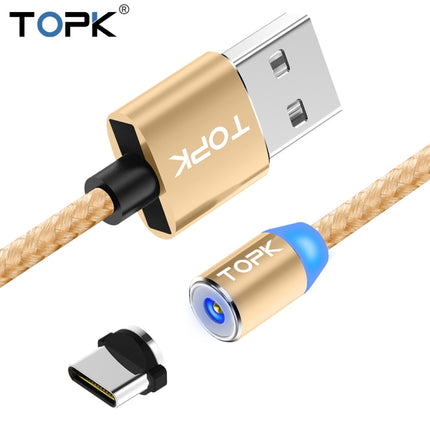 TOPK AM23 2m 2.4A Max USB to USB-C / Type-C Nylon Braided Magnetic Charging Cable with LED Indicator(Gold)-garmade.com
