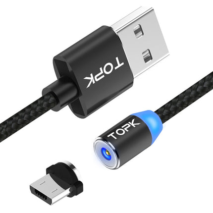 TOPK AM23 1m 2.4A Max USB to Micro USB Nylon Braided Magnetic Charging Cable with LED Indicator(Black)-garmade.com
