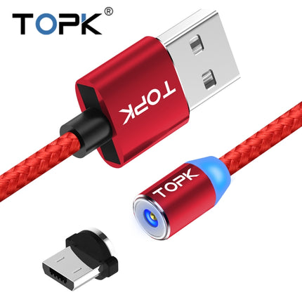 TOPK AM23 1m 2.4A Max USB to Micro USB Nylon Braided Magnetic Charging Cable with LED Indicator(Red)-garmade.com