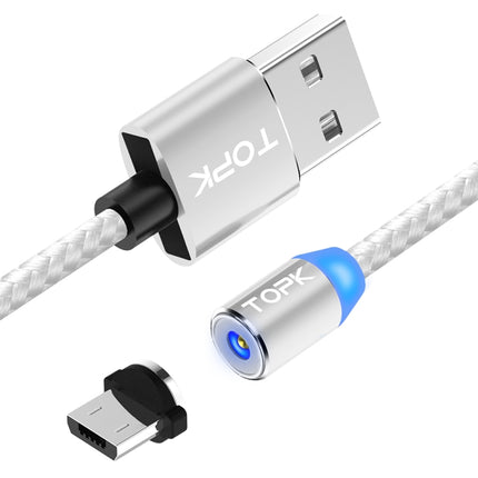 TOPK AM23 1m 2.4A Max USB to Micro USB Nylon Braided Magnetic Charging Cable with LED Indicator(Silver)-garmade.com