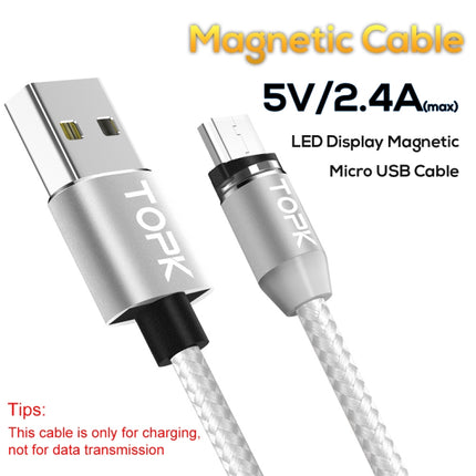 TOPK AM23 1m 2.4A Max USB to Micro USB Nylon Braided Magnetic Charging Cable with LED Indicator(Silver)-garmade.com