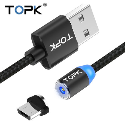 TOPK AM23 2m 2.4A Max USB to Micro USB Nylon Braided Magnetic Charging Cable with LED Indicator(Black)-garmade.com