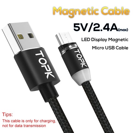 TOPK AM23 2m 2.4A Max USB to Micro USB Nylon Braided Magnetic Charging Cable with LED Indicator(Black)-garmade.com