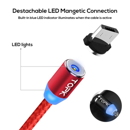 TOPK AM23 2m 2.4A Max USB to Micro USB Nylon Braided Magnetic Charging Cable with LED Indicator(Red)-garmade.com