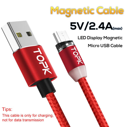 TOPK AM23 2m 2.4A Max USB to Micro USB Nylon Braided Magnetic Charging Cable with LED Indicator(Red)-garmade.com