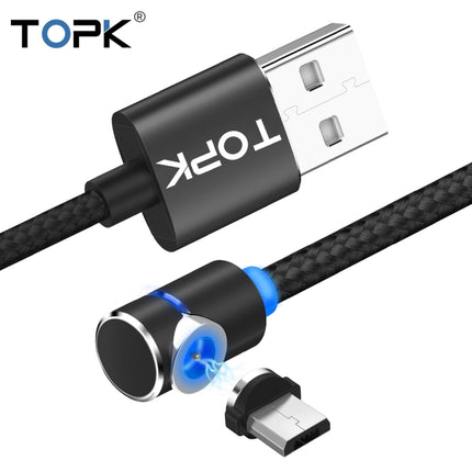 TOPK AM30 1m 2.4A Max USB to Micro USB 90 Degree Elbow Magnetic Charging Cable with LED Indicator(Black)-garmade.com