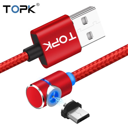 TOPK AM30 1m 2.4A Max USB to Micro USB 90 Degree Elbow Magnetic Charging Cable with LED Indicator(Red)-garmade.com