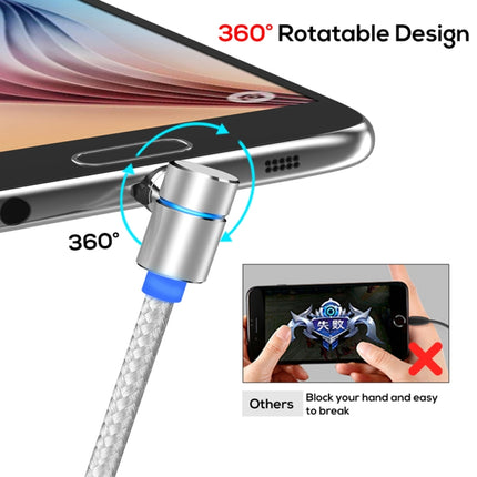TOPK AM30 1m 2.4A Max USB to Micro USB 90 Degree Elbow Magnetic Charging Cable with LED Indicator(Silver)-garmade.com