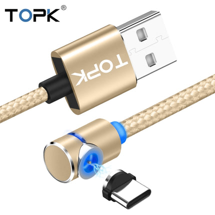 TOPK AM30 1m 2.4A Max USB to USB-C / Type-C 90 Degree Elbow Magnetic Charging Cable with LED Indicator(Gold)-garmade.com