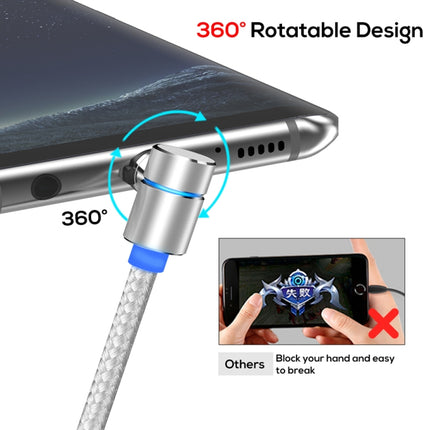 TOPK AM30 1m 2.4A Max USB to USB-C / Type-C 90 Degree Elbow Magnetic Charging Cable with LED Indicator(Silver)-garmade.com