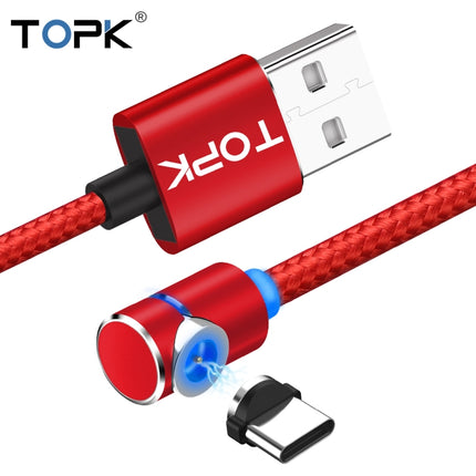 TOPK AM30 2m 2.4A Max USB to USB-C / Type-C 90 Degree Elbow Magnetic Charging Cable with LED Indicator(Red)-garmade.com
