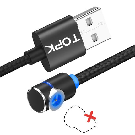 TOPK AM30 1m 2.4A Max USB to 90 Degree Elbow Magnetic Charging Cable with LED Indicator, No Plug(Black)-garmade.com
