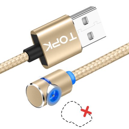 TOPK AM30 1m 2.4A Max USB to 90 Degree Elbow Magnetic Charging Cable with LED Indicator, No Plug(Gold)-garmade.com
