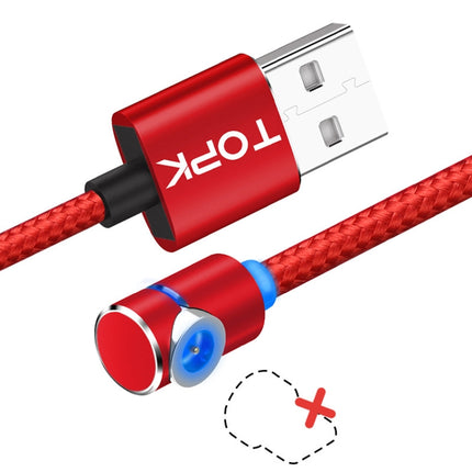 TOPK AM30 1m 2.4A Max USB to 90 Degree Elbow Magnetic Charging Cable with LED Indicator, No Plug(Red)-garmade.com