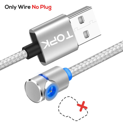 TOPK AM30 1m 2.4A Max USB to 90 Degree Elbow Magnetic Charging Cable with LED Indicator, No Plug(Silver)-garmade.com