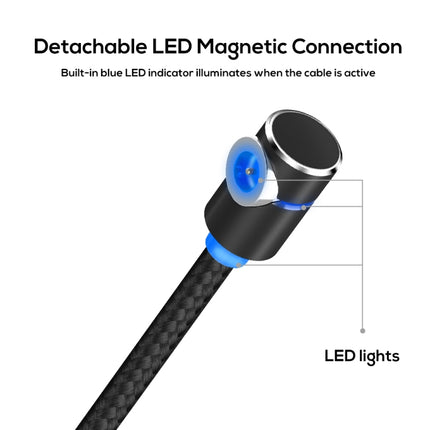TOPK AM30 2m 2.4A Max USB to 90 Degree Elbow Magnetic Charging Cable with LED Indicator, No Plug(Black)-garmade.com