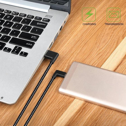2m 2A USB to USB-C / Type-C Nylon Weave Style Double Elbow Data Sync Charging Cable-garmade.com