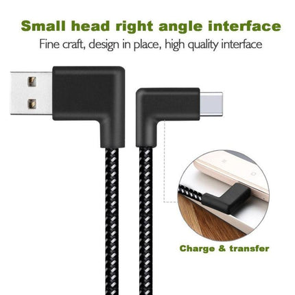 20cm 2A USB to USB-C / Type-C Nylon Weave Style Double Elbow Data Sync Charging Cable-garmade.com