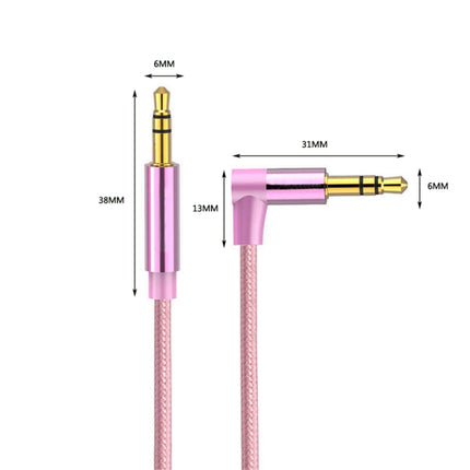 AV01 3.5mm Male to Male Elbow Audio Cable, Length: 50cm(Rose Gold)-garmade.com