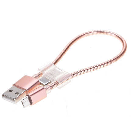 24cm 2A Micro USB + USB-C / Type-C to USB Flexible Data Charging Cable(Rose Gold)-garmade.com
