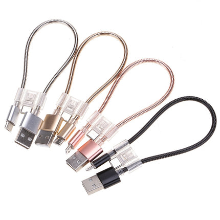 24cm 2A Micro USB + USB-C / Type-C to USB Flexible Data Charging Cable(Rose Gold)-garmade.com