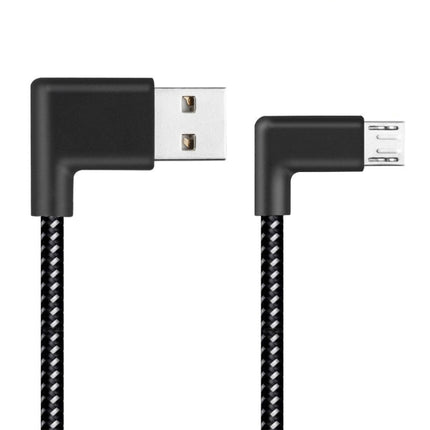 20cm 2A USB to Micro USB Weave Style Double Elbow Data Sync Charging Cable, For Samsung / Huawei / Xiaomi / Meizu / LG / HTC(Black)-garmade.com