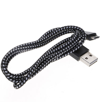 1m 2A USB to Micro USB Weave Style Double Elbow Data Sync Charging Cable, For Samsung / Huawei / Xiaomi / Meizu / LG / HTC(Black)-garmade.com