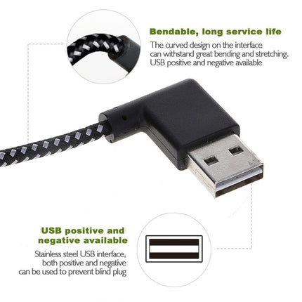 1m 2A USB to Micro USB Weave Style Double Elbow Data Sync Charging Cable, For Samsung / Huawei / Xiaomi / Meizu / LG / HTC(Black)-garmade.com