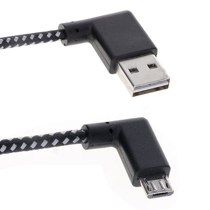 2m 2A USB to Micro USB Weave Style Double Elbow Data Sync Charging Cable, For Samsung / Huawei / Xiaomi / Meizu / LG / HTC (Black)-garmade.com