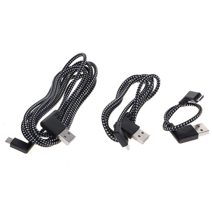 2m 2A USB to Micro USB Weave Style Double Elbow Data Sync Charging Cable, For Samsung / Huawei / Xiaomi / Meizu / LG / HTC (Black)-garmade.com