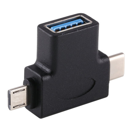 Multi-function USB 3.0 Female & USB-C / Type-C Male & Micro USB Male T-shape OTG Adapter-garmade.com