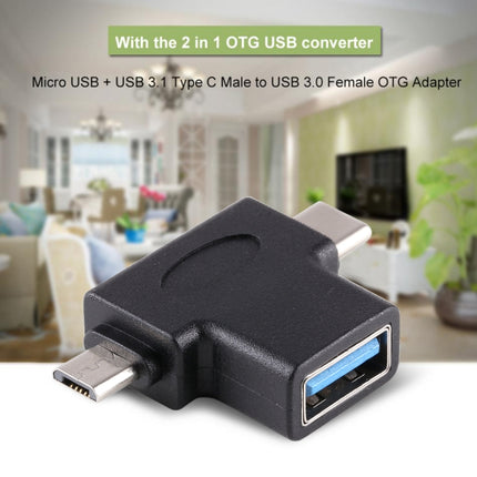 Multi-function USB 3.0 Female & USB-C / Type-C Male & Micro USB Male T-shape OTG Adapter-garmade.com