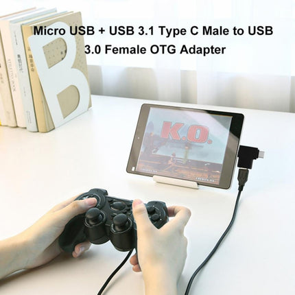 Multi-function USB 3.0 Female & USB-C / Type-C Male & Micro USB Male T-shape OTG Adapter-garmade.com