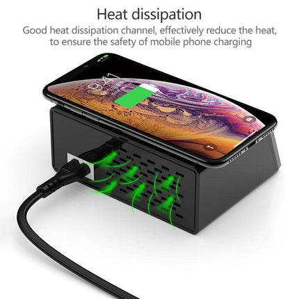X9 9 in 1 QC 3.0 USB Interface + 6 USB Ports + PD 65W Ports + QI Wireless Fast Charging Multi-function Charger with LED Display-garmade.com