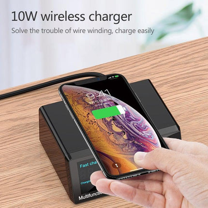 X9 9 in 1 QC 3.0 USB Interface + 6 USB Ports + PD 65W Ports + QI Wireless Fast Charging Multi-function Charger with LED Display-garmade.com