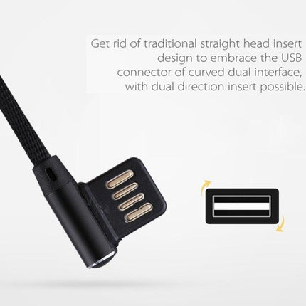 1m 2.4A Output USB to USB-C / Type-C Double Elbow Design Nylon Weave Style Data Sync Charging Cable(Black)-garmade.com