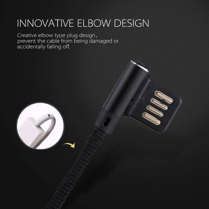 1m 2.4A Output USB to USB-C / Type-C Double Elbow Design Nylon Weave Style Data Sync Charging Cable(Black)-garmade.com