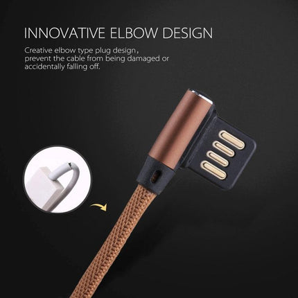 1m 2.4A Output USB to USB-C / Type-C Double Elbow Design Nylon Weave Style Data Sync Charging Cable(Coffee)-garmade.com