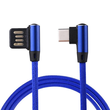 1m 2.4A Output USB to USB-C / Type-C Double Elbow Design Nylon Weave Style Data Sync Charging Cable(Dark Blue)-garmade.com