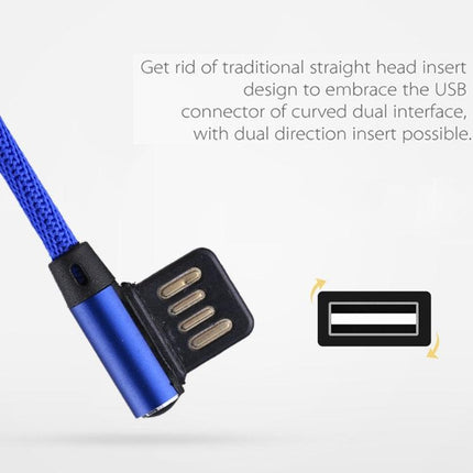 1m 2.4A Output USB to USB-C / Type-C Double Elbow Design Nylon Weave Style Data Sync Charging Cable(Dark Blue)-garmade.com