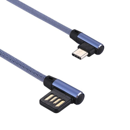 1m 2.4A Output USB to USB-C / Type-C Double Elbow Design Nylon Weave Style Data Sync Charging Cable(Blue)-garmade.com