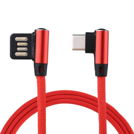 1m 2.4A Output USB to USB-C / Type-C Double Elbow Design Nylon Weave Style Data Sync Charging Cable(Red)-garmade.com