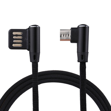 1m 2.4A Output USB to Micro USB Double Elbow Design Nylon Weave Style Data Sync Charging Cable, For Samsung, Huawei, Xiaomi, HTC, LG, Sony, Lenovo and other Smartphones(Black)-garmade.com