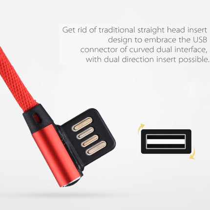 1m 2.4A Output USB to Micro USB Double Elbow Design Nylon Weave Style Data Sync Charging Cable, For Samsung, Huawei, Xiaomi, HTC, LG, Sony, Lenovo and other Smartphones(Red)-garmade.com