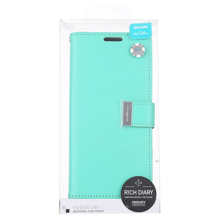 GOOSPERY RICH DIARY For Galaxy S20+ PU + TPU Crazy Horse Texture Horizontal Flip Leather Case, with Card Slots & Wallet & Photo frame (Mint Green)-garmade.com
