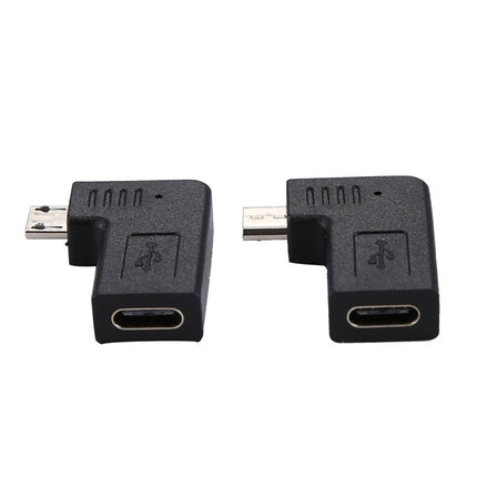 2 PCS USB-C / Type-C Female to Micro USB (Right / Left Angle) Male Elbow Adapter Converter-garmade.com