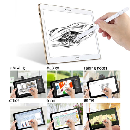 Long Universal Rechargeable Capacitive Touch Screen Stylus Pen with 2.3mm Superfine Metal Nib for iPhone, iPad, Samsung, and Other Capacitive Touch Screen Smartphones or Tablet PC(White)-garmade.com